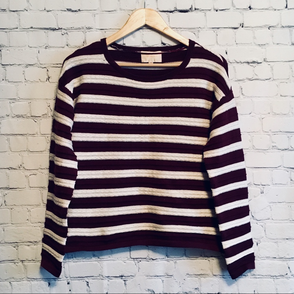 Skies are blue maroon stripe crop sweater